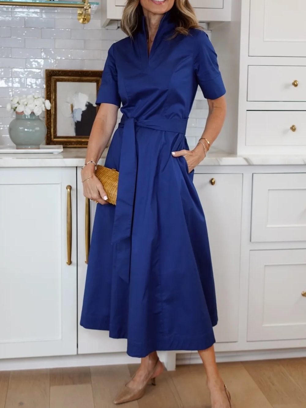 J. McLaughlin Belted Lily Dress in Nautical Navy